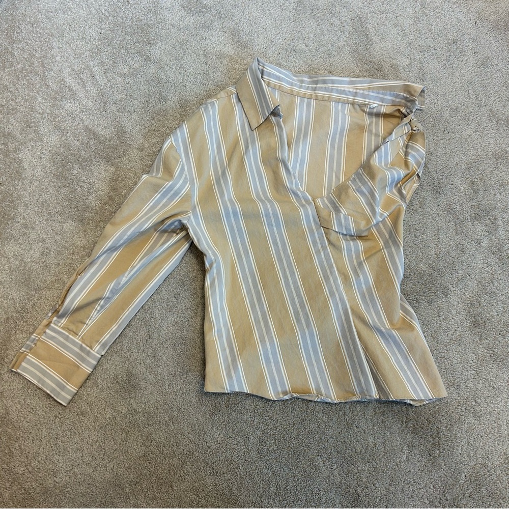 Zara beige striped asymmetrical one shoulder shirt top blouse Sz XS - Picture 4 of 11